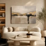 Warm Neutral Abstract Horizon Large Living Room Wall Art Canvas Print - Image 6