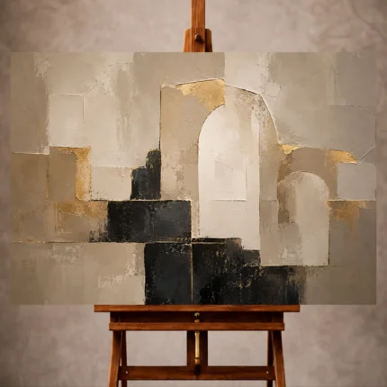 Stone beige and charcoal Large Living Room Wall Art print for elegant interiors. No text or watermarks in design.