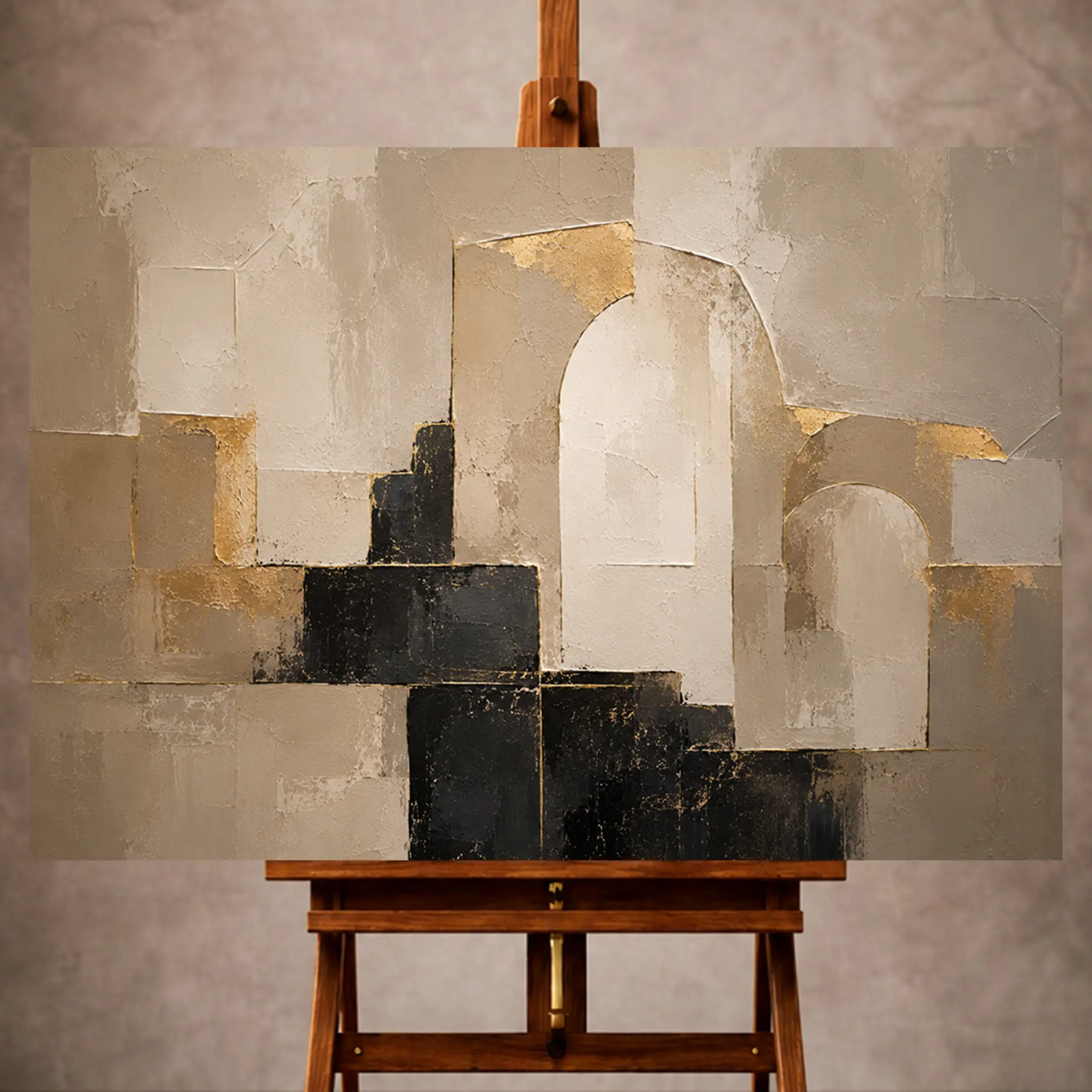 Premium Wall Art Yatay Html Edition – LVNGRM017 Image 1 Stone beige and charcoal Large Living Room Wall Art print for elegant interiors. No text or watermarks in design.