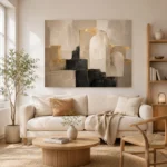 Stone Beige Architectural Arch Large Living Room Wall Art Canvas Print - Image 7