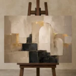Stone Beige Architectural Arch Large Living Room Wall Art Canvas Print displayed on a studio easel