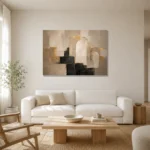 Stone Beige Architectural Arch Large Living Room Wall Art Canvas Print styled in a refined neutral interior