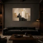 Stone Beige Architectural Arch Large Living Room Wall Art Canvas Print shown in a warm modern interior