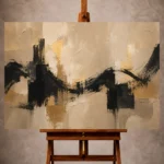Warm beige, natural linen, and matte black Large Living Room Wall Art print for elegant interiors. No text or watermarks in design.