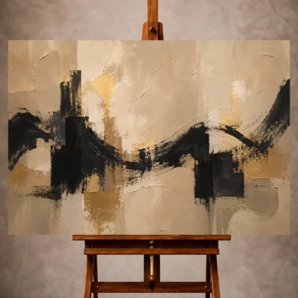 Warm beige, natural linen, and matte black Large Living Room Wall Art print for elegant interiors. No text or watermarks in design.