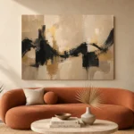 Linen & Matte Black Panoramic Large Living Room Wall Art Canvas Print - Image 3