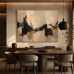 Linen & Matte Black Panoramic Large Living Room Wall Art Canvas Print - Image 4
