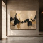 Linen & Matte Black Panoramic Large Living Room Wall Art Canvas Print - Image 5
