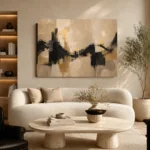 Linen & Matte Black Panoramic Large Living Room Wall Art Canvas Print - Image 6
