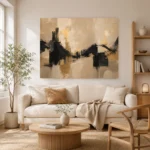 Linen & Matte Black Panoramic Large Living Room Wall Art Canvas Print - Image 7
