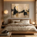 Linen & Matte Black Panoramic Large Living Room Wall Art Canvas Print - Image 8