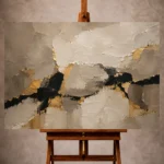 Greige, black, and muted gold Large Living Room Wall Art print for elegant interiors. No text or watermarks in design.