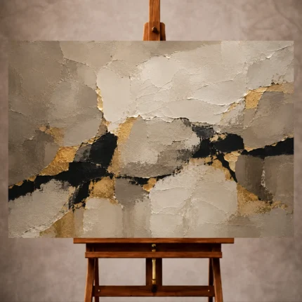 Greige, black, and muted gold Large Living Room Wall Art print for elegant interiors. No text or watermarks in design.