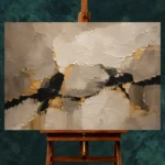 Greige & Muted Gold Abstract Large Living Room Wall Art Canvas Print - Image 2