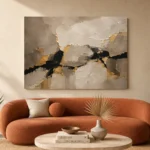 Greige & Muted Gold Abstract Large Living Room Wall Art Canvas Print - Image 3