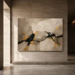 Greige & Muted Gold Abstract Large Living Room Wall Art Canvas Print - Image 5