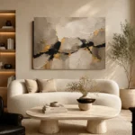 Greige & Muted Gold Abstract Large Living Room Wall Art Canvas Print - Image 6