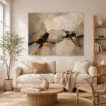 Greige & Muted Gold Abstract Large Living Room Wall Art Canvas Print - Image 7
