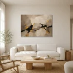 Greige & Muted Gold Abstract Large Living Room Wall Art Canvas Print styled in a refined neutral interior
