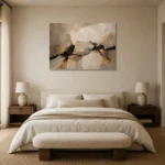 Greige & Muted Gold Abstract Large Living Room Wall Art Canvas Print showcased in an elegant minimalist interior