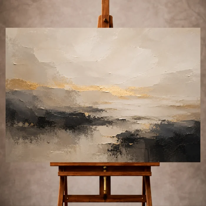 Neutral sand, charcoal, and muted gold Large Living Room Wall Art print for elegant interiors. No text or watermarks in design.
