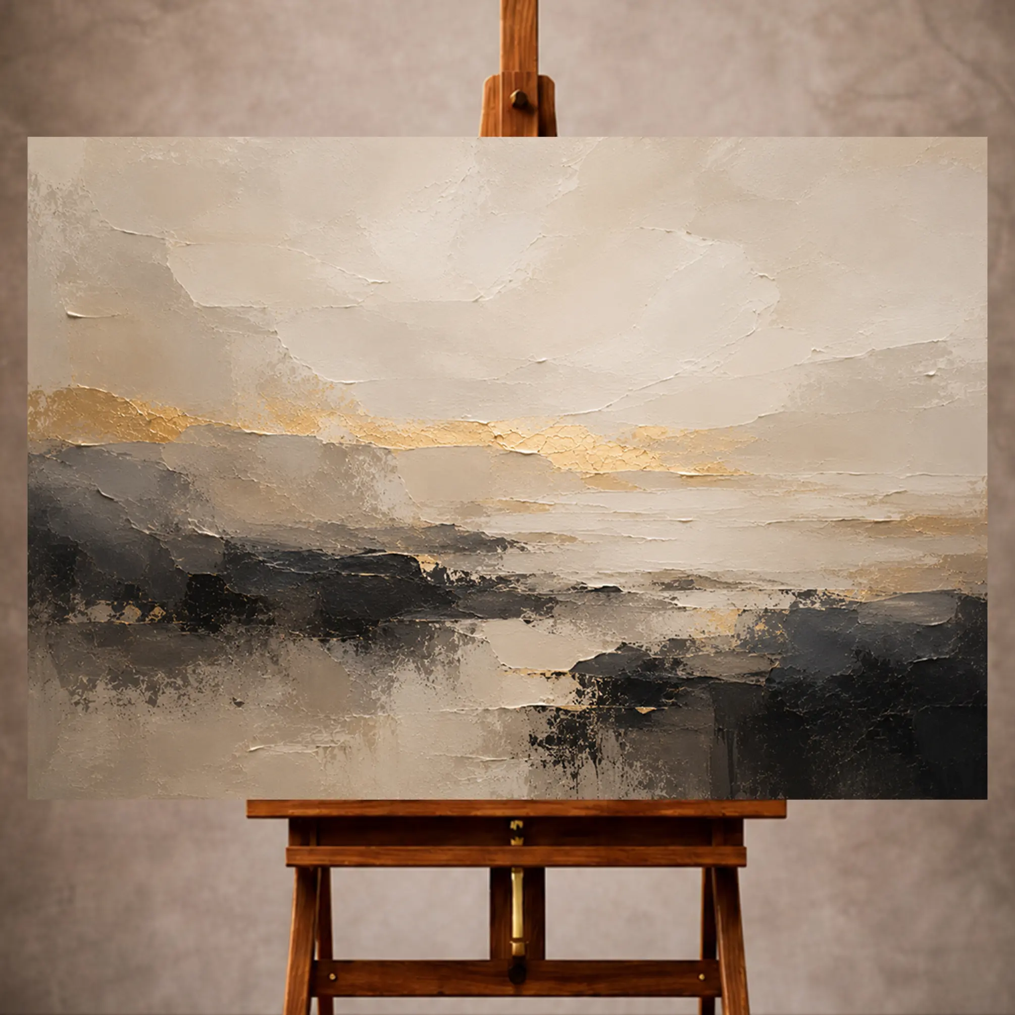 Premium Wall Art Yatay Html Edition – LVNGRM020 Image 1 Neutral sand, charcoal, and muted gold Large Living Room Wall Art print for elegant interiors. No text or watermarks in design.