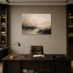 Sand & Charcoal Minimalist Large Living Room Wall Art Canvas Print displayed in a contemporary gallery-inspired room
