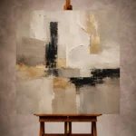 Warm neutral, matte black, and muted gold Large Living Room Wall Art print for elegant interiors. No text or watermarks in design.