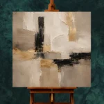Warm Neutral Square Abstract Large Living Room Wall Art Canvas Print - Image 2