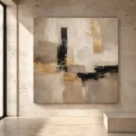 Warm Neutral Square Abstract Large Living Room Wall Art Canvas Print - Image 3