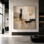 Warm Neutral Square Abstract Large Living Room Wall Art Canvas Print - Image 5