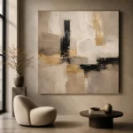 Warm Neutral Square Abstract Large Living Room Wall Art Canvas Print - Image 6