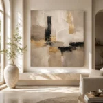 Warm Neutral Square Abstract Large Living Room Wall Art Canvas Print - Image 8