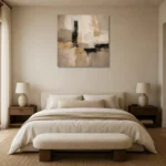 Warm Neutral Square Abstract Large Living Room Wall Art Canvas Print showcased in an elegant minimalist interior