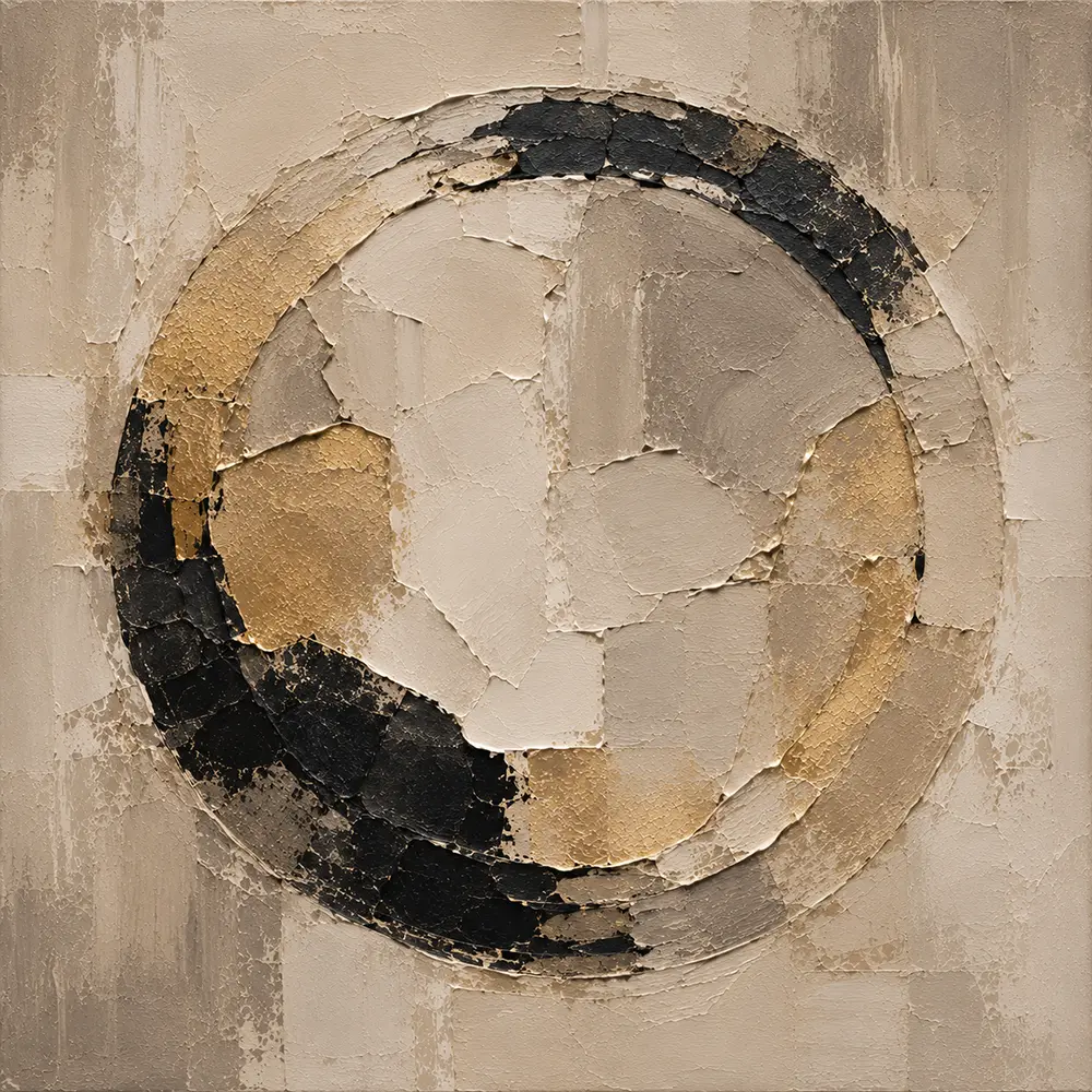 Ivory & Muted Gold Medallion Large Living Room Wall Art Canvas Print