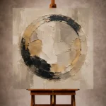 Ivory, warm stone, black, and muted gold Large Living Room Wall Art print for elegant interiors. No text or watermarks in design.