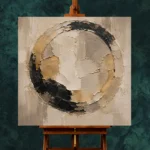 Ivory & Muted Gold Medallion Large Living Room Wall Art Canvas Print - Image 2