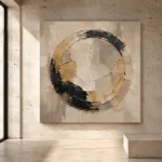 Ivory & Muted Gold Medallion Large Living Room Wall Art Canvas Print - Image 3