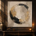 Ivory & Muted Gold Medallion Large Living Room Wall Art Canvas Print - Image 4