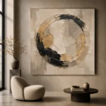 Ivory & Muted Gold Medallion Large Living Room Wall Art Canvas Print - Image 6