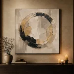 Ivory & Muted Gold Medallion Large Living Room Wall Art Canvas Print - Image 7