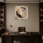 Ivory & Muted Gold Medallion Large Living Room Wall Art Canvas Print displayed in a contemporary gallery-inspired room
