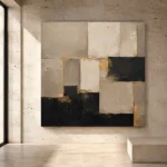 Sand & Black Geometric Large Living Room Wall Art Canvas Print - Image 3