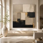 Sand & Black Geometric Large Living Room Wall Art Canvas Print - Image 8