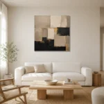 Sand & Black Geometric Large Living Room Wall Art Canvas Print styled in a refined neutral interior