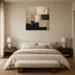 Sand & Black Geometric Large Living Room Wall Art Canvas Print showcased in an elegant minimalist interior