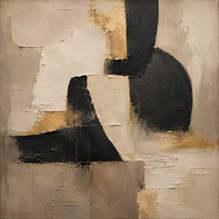 Linen & Black Abstract Icon Large Living Room Wall Art Canvas Print