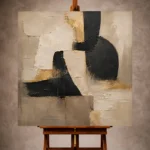 Neutral linen, charcoal black, and muted gold Large Living Room Wall Art print for elegant interiors. No text or watermarks in design.