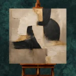 Linen & Black Abstract Icon Large Living Room Wall Art Canvas Print - Image 2
