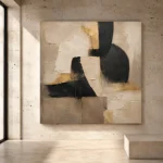 Linen & Black Abstract Icon Large Living Room Wall Art Canvas Print - Image 3